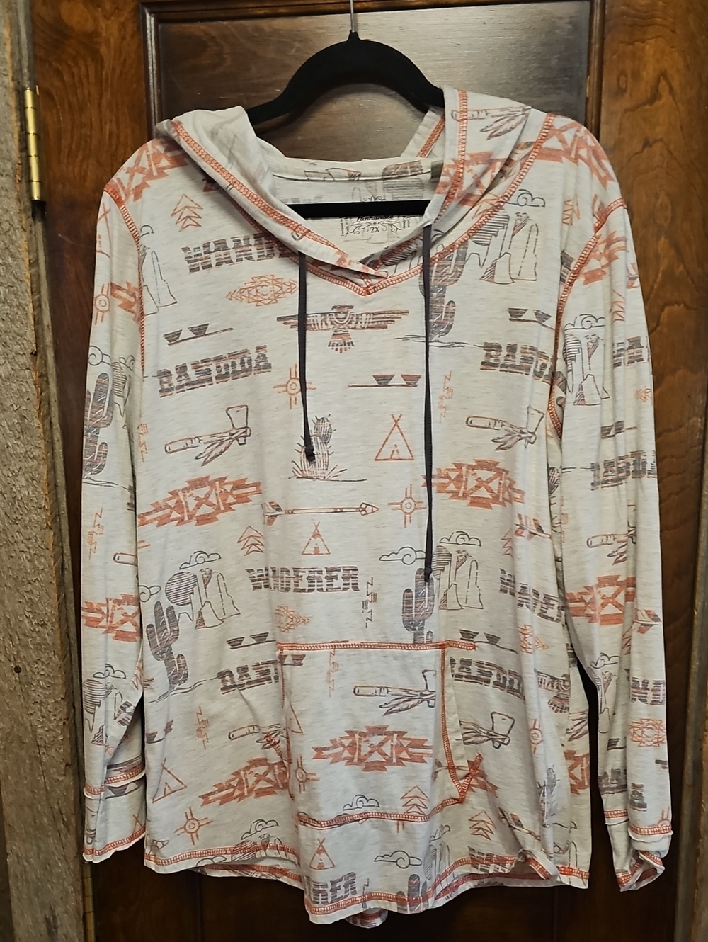 Lightweight Hooded Long Sleeve - Cream with Rust Print